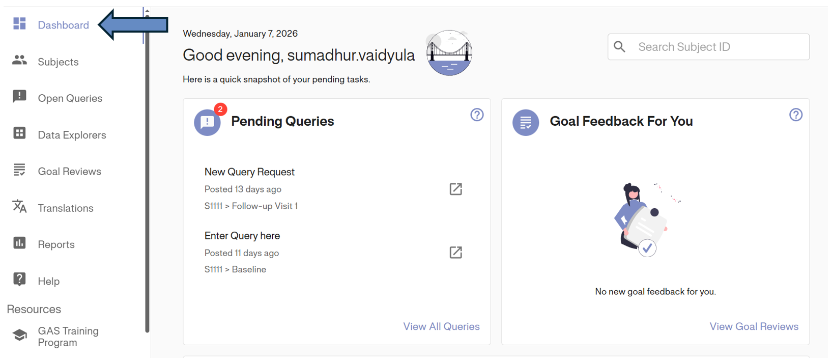 Dashboard Menu Option